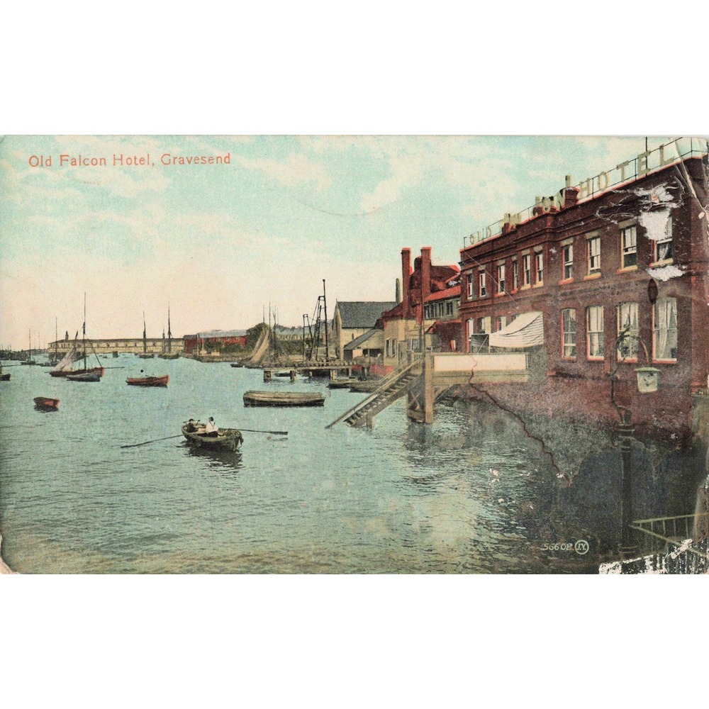 Gravesend Kent England Old Falcon Hotel River Thames Boats Valentine JV Postcard